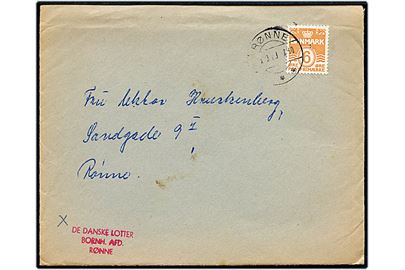 6 øre Bølgelinie på lokal tryksag fra De Danske Lotter, Bornh. Afd. sendt lokalt i Rønne d. 5.9.1949. Fuldt indhold.