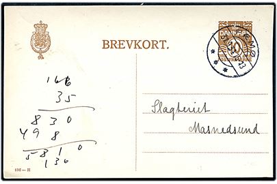 10 øre Bølgelinie helsagsbrevkort (fabr. 106-H) annulleret med brotype IIc Fæmø d. 31.8.191934 til Masnedsund.