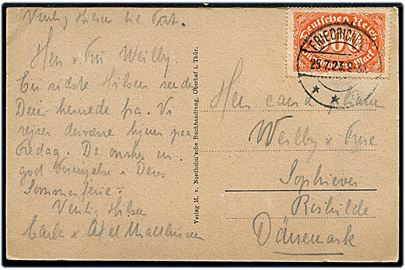 500 mk. Ciffer Infla udg. single på brevkort fra Friedrichroda d. 25.7.1923 til Roskilde, Danmark.