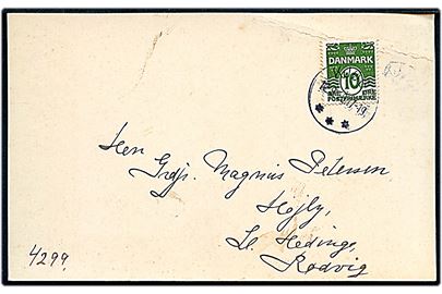10 øre Bølgelinie på brevkort annulleret med sjældent brotype IIIc Kjøge d. 12.9.1929 til Lille Hedinge pr. Rødvig. Stempel kun registreret anvendt i perioden 16.8.1929-31.1.1930 jf. Vang Jensen.