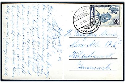 60 aur UPU på brevkort fra Reykjavik d. 8.8.1950 til København, Danmark.
