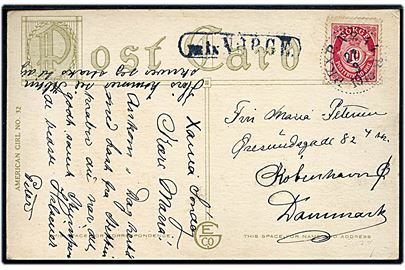 10 øre Posthorn på brevkort fra Christiania annulleret med svensk bureaustempel PKXP No. 44 B (= Ed-Mellerud-Göteborg) d. 22.9.1915 og sidestemplet Från Norge til København, Danmark.