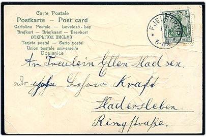 5 pfg. Germania på brevkort annulleret med enringsstempel Fjelstrup d. 1.9.1910 til Haderslev.