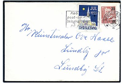 30/20 øre Provisorium og Sydslesvig Julemærke 1955 på brev fra Sønderborg d. 20.12.1955 til Lundby.