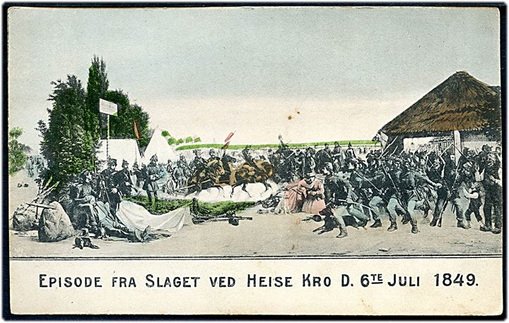 1 øre Bølgelinie i 3-stribe annulleret med blækkryds på lokalt brevkort (Slaget ved Heise kro 1849) dateret i Sildeballe d. 30.11.19xx til Besser på Samsø.