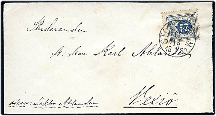 12 öre Ringtype på brev fra Stockholm d. 13.1.1880 til Vexiö.