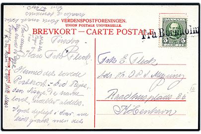5 øre Fr. VIII på udateret brevkort annulleret med skibsstempel Fra Bornholm til København.