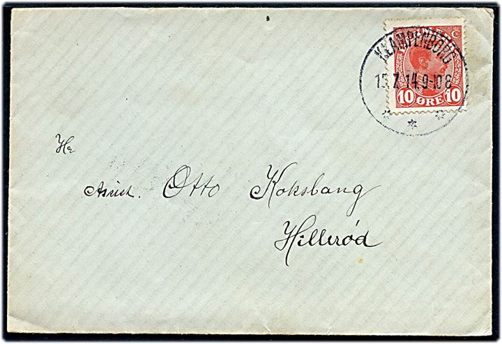 10 øre Chr. X på brev annulleret med brotype IIIb Klampenborg d. 15.7.1914 til Hillerød.
