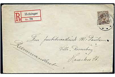 25 øre Chr. X single på anbefalet brev fra kornetelev på Garnisionssygehuset i Helsingør d. 27.3.1918 til Hareskov St.