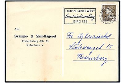 40 øre Fr. IX på brevkort annulleret med TMS Ensomme Gamles Værn's Landsindsamling GIRO 128/København OMK. 3 d. 2.4.1966 til Fredensborg.