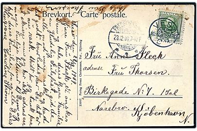 5 øre Fr. VIII på brevkort annulleret med stjernestempel VESTERØ og sidestemplet Frederikshavn d. 23.12.1909 til København.
