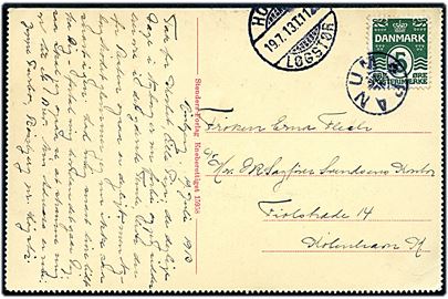 5 øre Bølgelinie på brevkort annulleret med stjernestempel RANUM og sidestemplet bureau Hobro - Løgstør T.11? d. 19.7.1913 til København. 