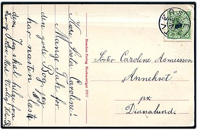 5 øre Chr. X på brevkort annulleret med stjernestempel TVERSTED til Dianalund.