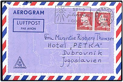 35 øre Fr. IX i parstykke på privat aerogram fra København d. 3.12.1964 til Dubrovnik, Jugoslavien.