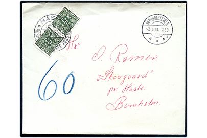 Ufrankeret brev med brotype IId Sandholmlejren sn2 d. 3.6.1961 til Hasle på Bornholm. Udtakseret i porto med 30 øre Portomærke i parstykke annulleret Hasle d. 5.6.1961.