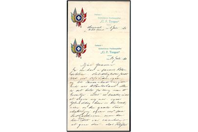 Skandinavien Amerika Linie. Fortrykt brevpapir fra Postdamperen C.F.Tietgen anvendt hhv. i Skagerak d. 8.7.1910 og ved Polarcirklen d. 14.7.1910. Anvendt under krydstogt til Nordkap i dagene 7.-23.7.1910. Uden kuverter.