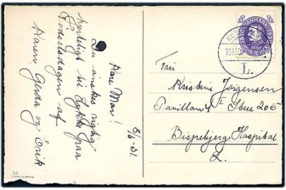 7 øre Chr. X 60 år på lokalt brevkort annulleret med ombæringsstempel brotype Vi København L. 1.OMB. d. 8.6.1931.