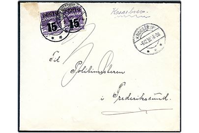Ufrankeret brev påskrevet kassebrev og stemplet brotype IIc Krogstrup d. 5.12.1935 til Frederikssund. Udtakseret i porto med 15/12 øre Porto-provisorium i parstykke stemplet Frederikssund d. 6.12.1935.