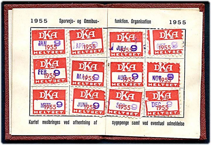 Sporveis & Omnibusfunktionærernes Organisation (S. & O.O.). Medlemsbog med kvitteringsmærker for betalt kontingent i perioden 1953-1959