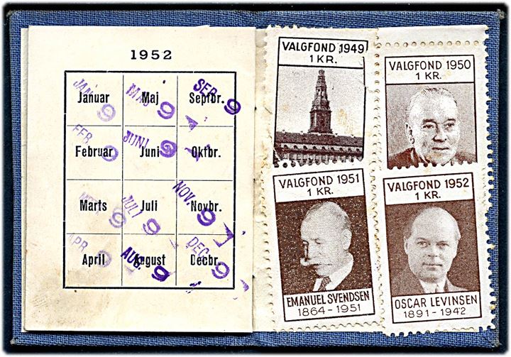 Sporveis & Omnibusfunktionærernes Organisation (S. & O.O.). Medlemsbog med kvitteringsmærker for betalt kontingent i perioden 1950-1952, samt Valgfond 1 kr. i årene 1949-1952.