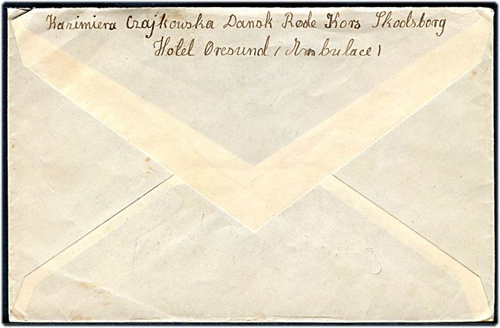 10 øre Chr. X på lokalbrev fra Skodsborg d. 23.10.1945 til København. Sendt fra polsk flygtning på Dansk Røde Kors lazaret Hotel Øresund i Skodsborg.