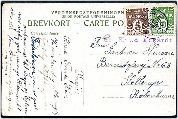 5 øre og 10 øre Bølgelinie på brevkort annulleret med stjernestempel DREJØ til Hellerup.