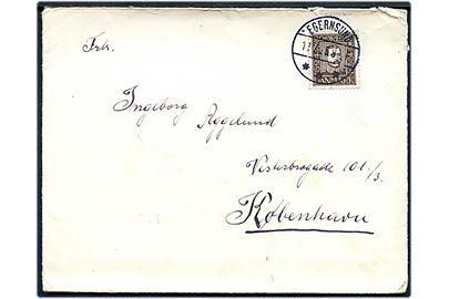 20 øre Chr. X Postjubilæum på brev annulleret med brotype IVb Egernsund sn1 d. 11.7.1925 til København.
