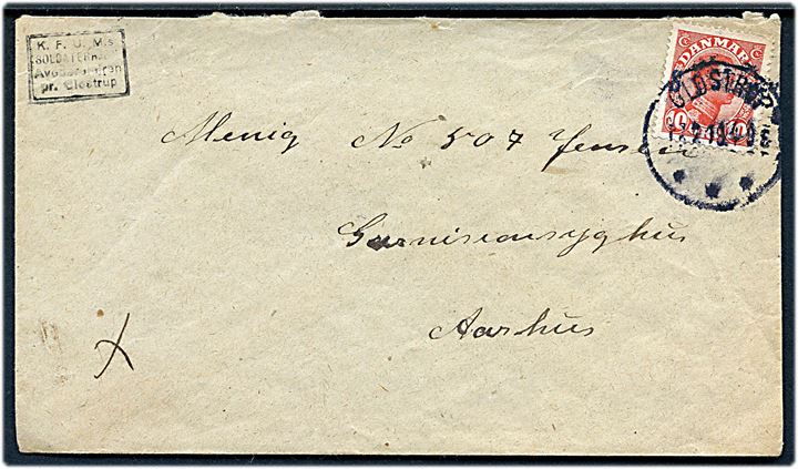 10 øre SF Soldaterfrimærke på brev fra Avedørelejren stemplet Glostrup d. 17.7.1918 til menig på garnisionssygehuset i Aarhus. 