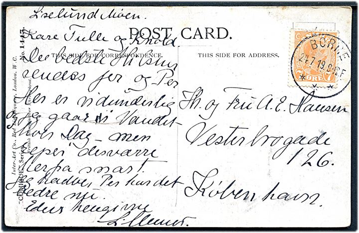7 øre Chr. X på brevkort annulleret med brotype IIIb Borre d. 24.7.1919 til København. Kort med fold.
