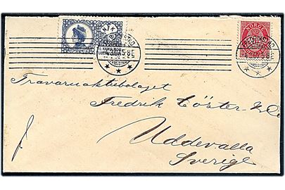 10 øre Posthorn og Dr. Maud Norske Kvinders sanitetsforening Nasjonalforeningen for Folkehelse julemærke på brev fra Frederikstad d. 4.3.1907 til Uddevalle, Sverige.