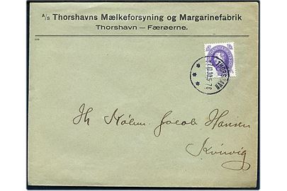 7 øre Chr. X 60 år single på lokal tryksag annulleret med brotype IIIb Thorshavn d. 7.10.1930 til Kvivig.