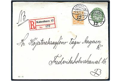 10 øre helsagskuvert (fabr. 32-K) opfrankeret med 30 øre Chr. X sendt som anbefalet lokalbrev i København d. 2.3.1922.