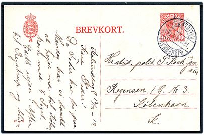 10 øre Chr. X helsagsbrevkort (fabr. 52-M) fra Kalundborg annulleret med bureaustempel Kjøbenhavn - Kallundborg T.163 d. 18.12.1919 til København.