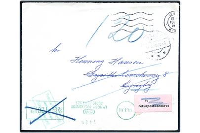 Ufrankeret brev fra Lyngby d. 10.3.1968. Udtakseret i porto med 120 øre grønt portomaskinstempel fra Lyngby postkontor d. 11.3.1968. Modtagelse nægtet og portostempel annulleret 
