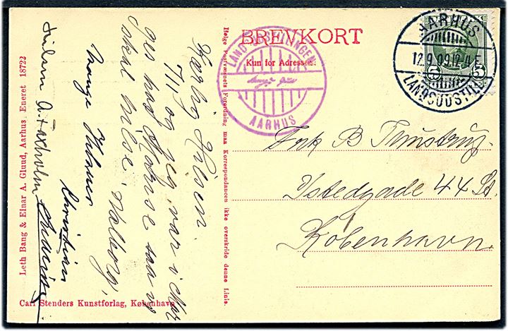 5 øre Fr. VIII på brevkort annulleret med særstempel Aarhus Landsudstill. d. 12.9.1909 til København.