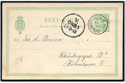 5 øre Våben helsagsbrevkort annulleret med lapidar Frederiksborg JB.PE. d. 7.3.1893 til København.