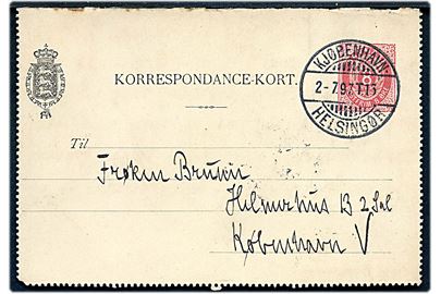 8 øre helsags korrespondancekort fra Frederiksborg annulleret med bureau Kjøbenhavn - Helsingør T.16 d. 2.7.1897 til Kjøbenhavn.