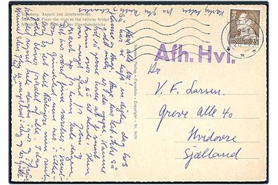 25 øre Fr. IX på brevkort (Dampskibet Hjejlen) fra Ry d. 9.7.1964 til Hvidovre. Violet stempel: Afh. Hvi. (Afhentes Hvidovre).