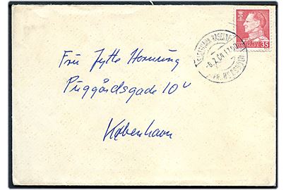 35 øre Fr. IX på brev fra soldat annulleret med pr.stempel Sjælsmark Kaserne pr. Hørsholm d. 8.7.1964 til København.
