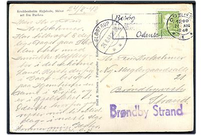 15 øre Chr. X på brevkort fra Odense d. 24.8.1948 til Brøndbyvester Strand - stemplet Brøndby Strand.