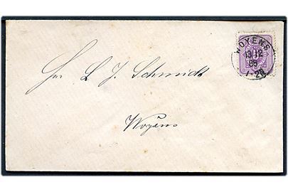 5 pfg. Ciffer på lokaltbrev annulleret med enringsstempel Woyens d. 13.12.1888.