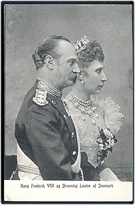 5 øre Chr. IX på brevkort (Fr. VIII og dronning Louise) annulleret med bureaustempel Nyborg - Faaborg T.39 d. 18.10.1906 til Middelfart.