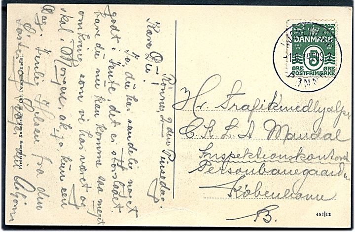 5 øre Bølgelinie på brevkort dateret i Rønne annulleret med sejlende bureaustempel Kjøbenhavn - Rønne d. 1.6.1914 POST 2 til København.