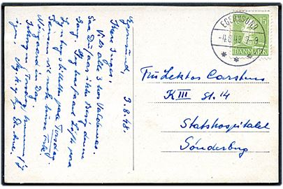 15 øre Chr. X på brevkort annulleret med brotype IVc Egernsund sn2 d. 4.8.1948 til Sønderborg.