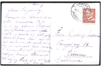 30 øre Fr. IX på brevkort (Nedkørsel til Svinkløv Badehotel) annulleret med pr.-stempel Hjortdal pr. Fjerritslev d. 8.6.1957 til Virum.
