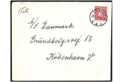 20 øre Chr. X på brev annulleret med brotype IIIc Dybvad d. 24.2.1947 til København.