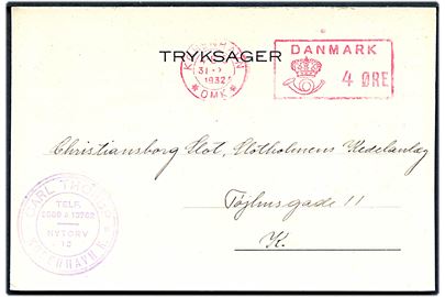 4 øre posthusfranko København *OMK* på lokal tryksag i København d. 31.10.1932.