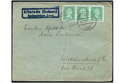 5 pfg. Schiller (3) på brev annulleret Aschersleben Land d. 28.8.1928 og sidestemplet Alterode (Ostharz) Aschersleben Land til Wilhelmsburg.