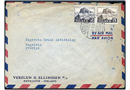 5 aur og 2 kr. Vestmanna på luftpostbrev fra Reykjavik d. 26.5.1955 til Fagersta, Sverige.