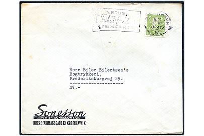 15 øre Chr. X med perfin WS&Co på lokalbrev fra firma Sonesson i København d. 5.9.1947.